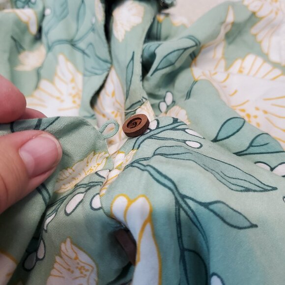 Modcloth Green White Yellow Floral Boho Romantic Cottagecore‎ Romper Women XS 4 - Picture 3 of 11